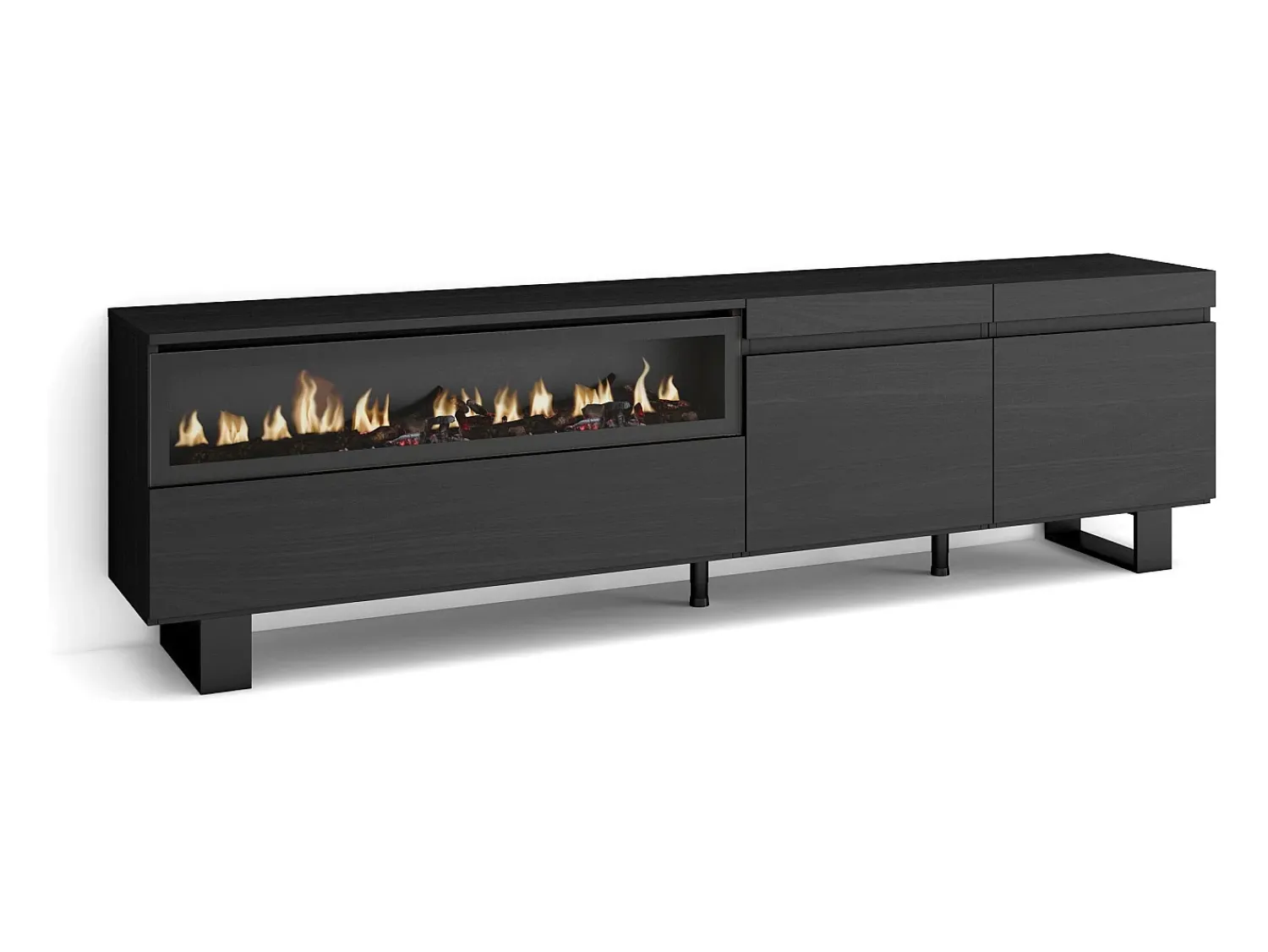 Móvel De Tv|Skraut Home Móvel de TV, 200x35x57cm, Para televisores até 80", Lareira eléctrica, Design industrial, Preto