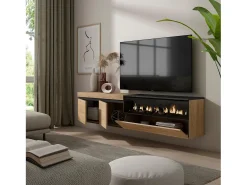 Skraut Home Móvel de TV, 200x35x45cm, Para televisores até 80", Lareira eléctrica, Suspensos, Carvahlo e preto^ Móvel De Tv