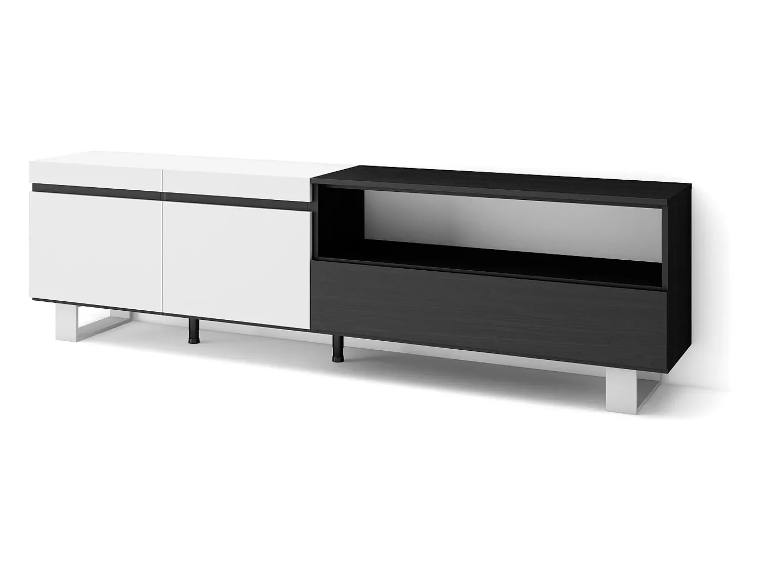 Móvel De Tv|Skraut Home Móvel de TV, 200x35x57cm, Para televisores até 80", Design industrial, e preto Branco