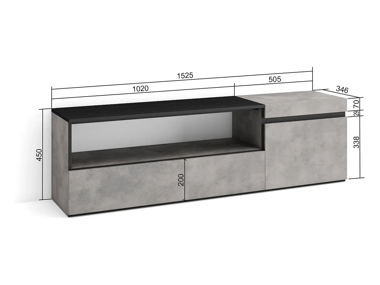 Móvel De Tv|Skraut Home Móvel de TV, 150x35x45cm, Para televisores até 65", Estante para TV, Cimento Cinzento
