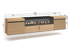 Móvel De Tv|Skraut Home Móvel de TV, 200x35x45cm, Para televisores até 80", Lareira eléctrica, Suspensos, Carvahlo Natural claro