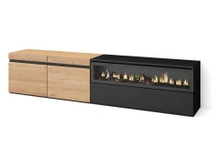 Móvel De Tv|Skraut Home Móvel de TV, 200x35x45cm, Para televisores até 80", Lareira eléctrica, Carvahlo e preto Natural claro