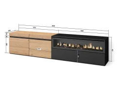 Móvel De Tv|Skraut Home Móvel de TV, 200x35x45cm, Para televisores até 80", Lareira eléctrica, Carvahlo e preto Natural claro