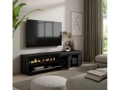 Móvel De Tv|Skraut Home Móvel de TV, 200x35x45cm, Para televisores até 80", Lareira eléctrica, Preto