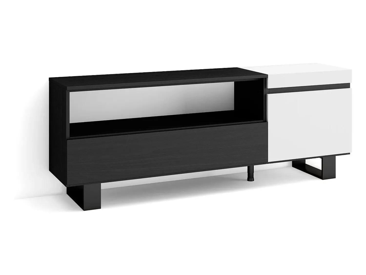 Móvel De Tv*Skraut Home Móvel de TV, 150x35x57cm, Para televisores até 65", Design industrial, e preto Branco