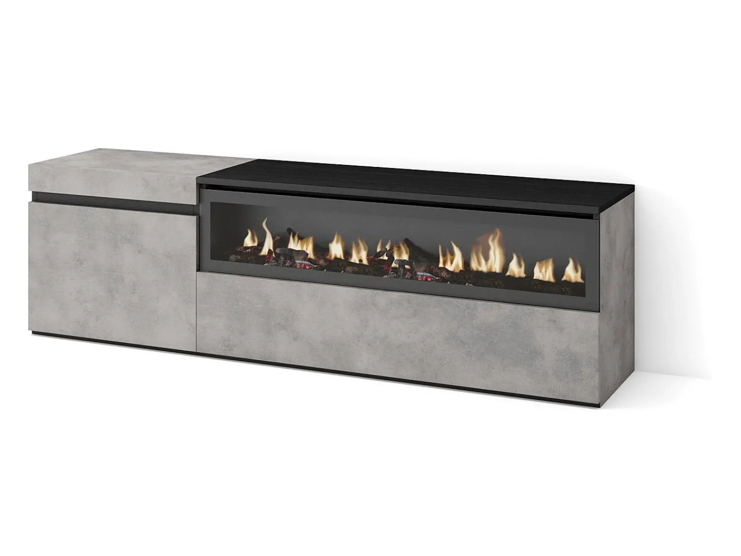 Skraut Home Móvel de TV, 150x35x45cm, Para televisores até 65", Lareira eléctrica, Cimento^ Móvel De Tv