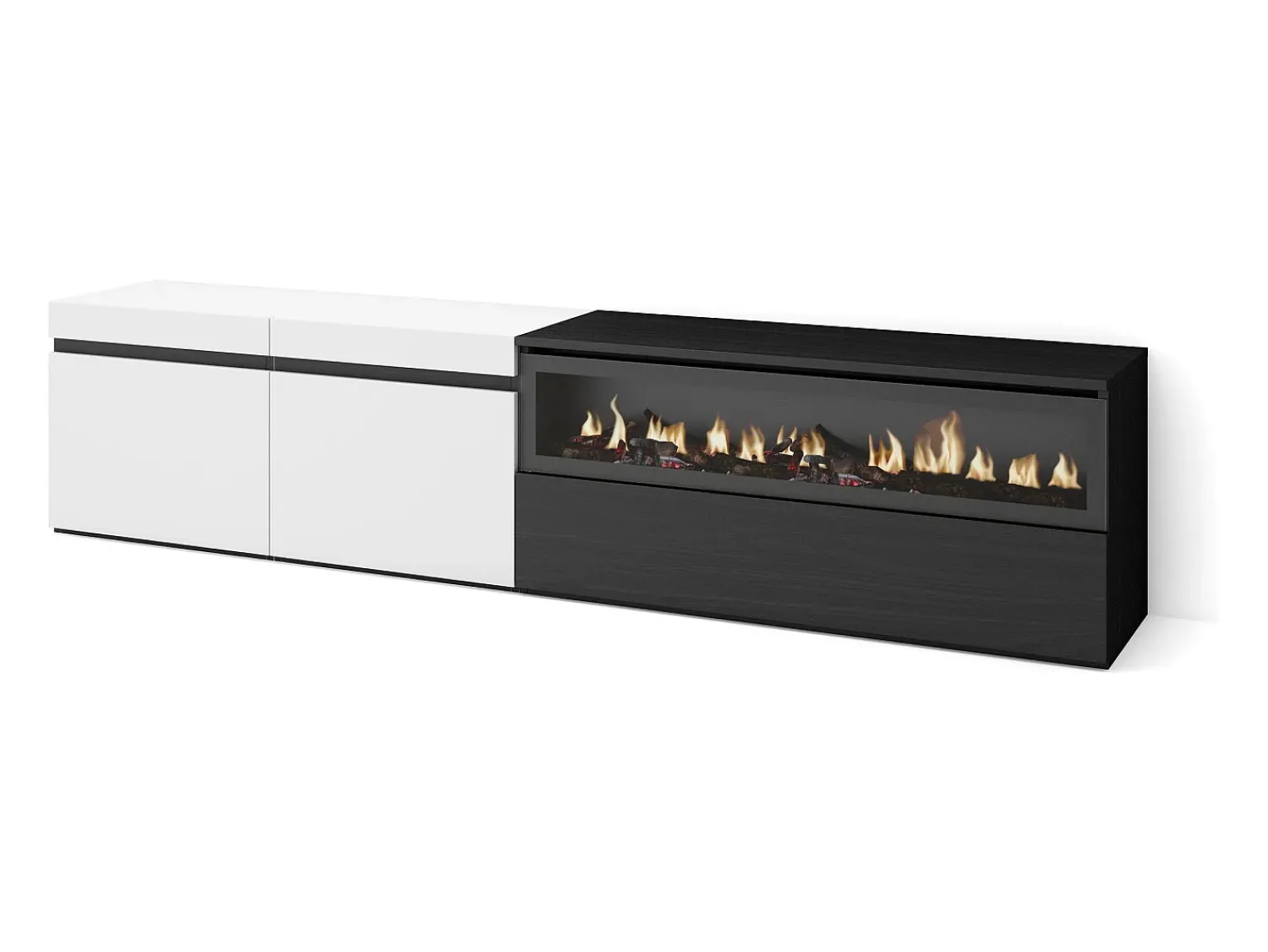 Móvel De Tv*Skraut Home Móvel de TV, 200x35x45cm, Para televisores até 80", Lareira eléctrica, e preto Branco