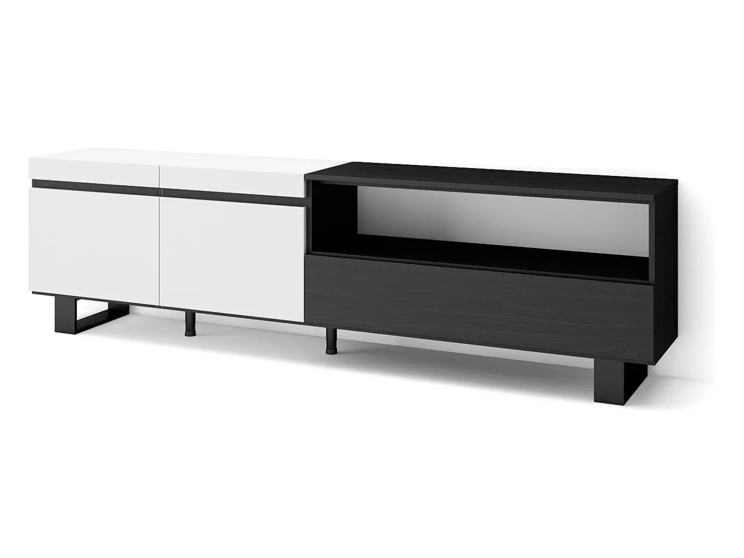 Móvel De Tv|Skraut Home Móvel de TV, 200x35x57cm, Para televisores até 80", Design industrial, e preto Branco