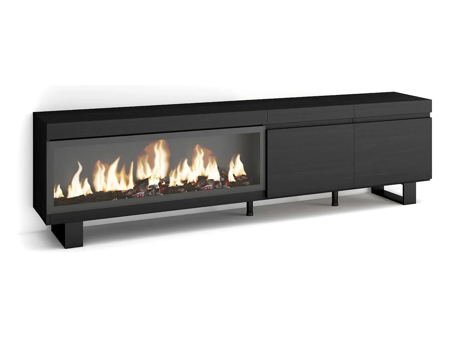 Skraut Home Móvel de TV, 208x35x57cm, Para televisores até 80", Lareira eléctrica XXL, Design industrial,^ Móvel De Tv