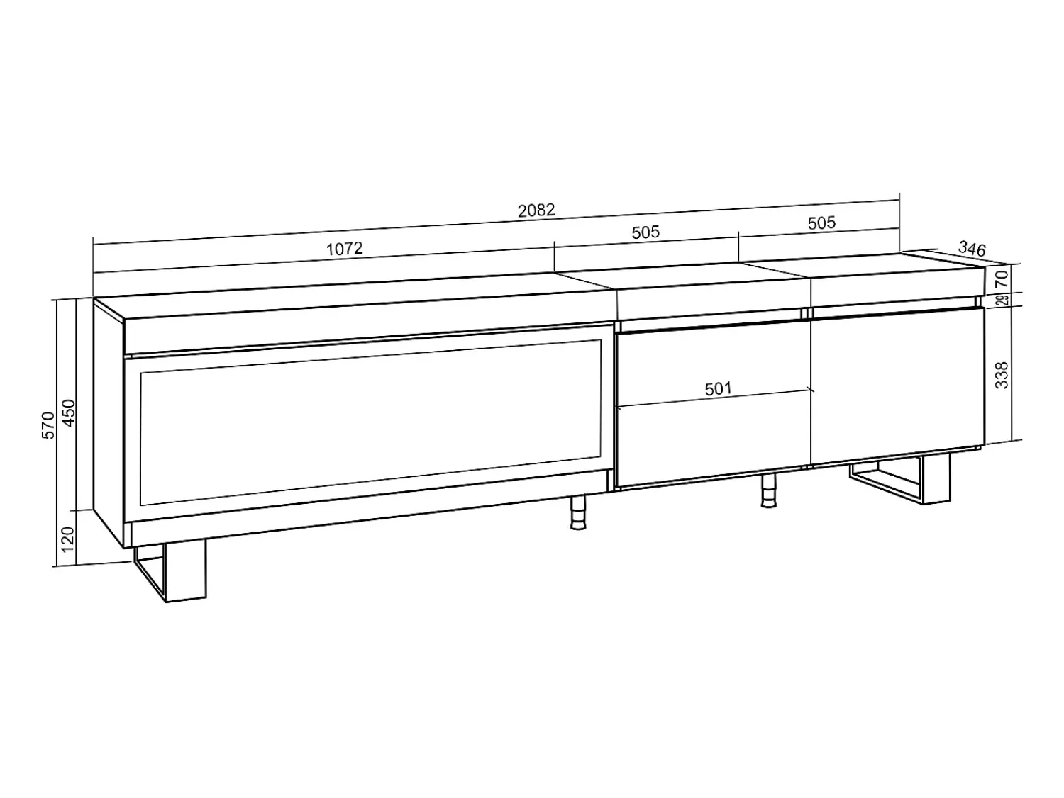 Skraut Home Móvel de TV, 208x35x57cm, Para televisores até 80", Lareira eléctrica XXL, Design industrial,^ Móvel De Tv