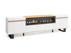Móvel De Tv|Skraut Home Móvel de TV, 200x35x57cm, Para televisores até 80", Lareira eléctrica, Design industrial, e Carvalho soft Branco