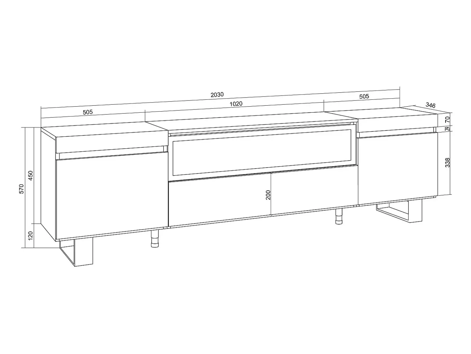 Móvel De Tv|Skraut Home Móvel de TV, 200x35x57cm, Para televisores até 80", Lareira eléctrica, Design industrial, e Carvalho soft Branco