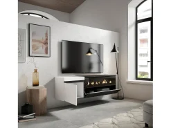 Skraut Home Móvel de TV, 150x35x45cm, Para televisores até 65", Lareira eléctrica, Suspensos, e preto^ Móvel De Tv