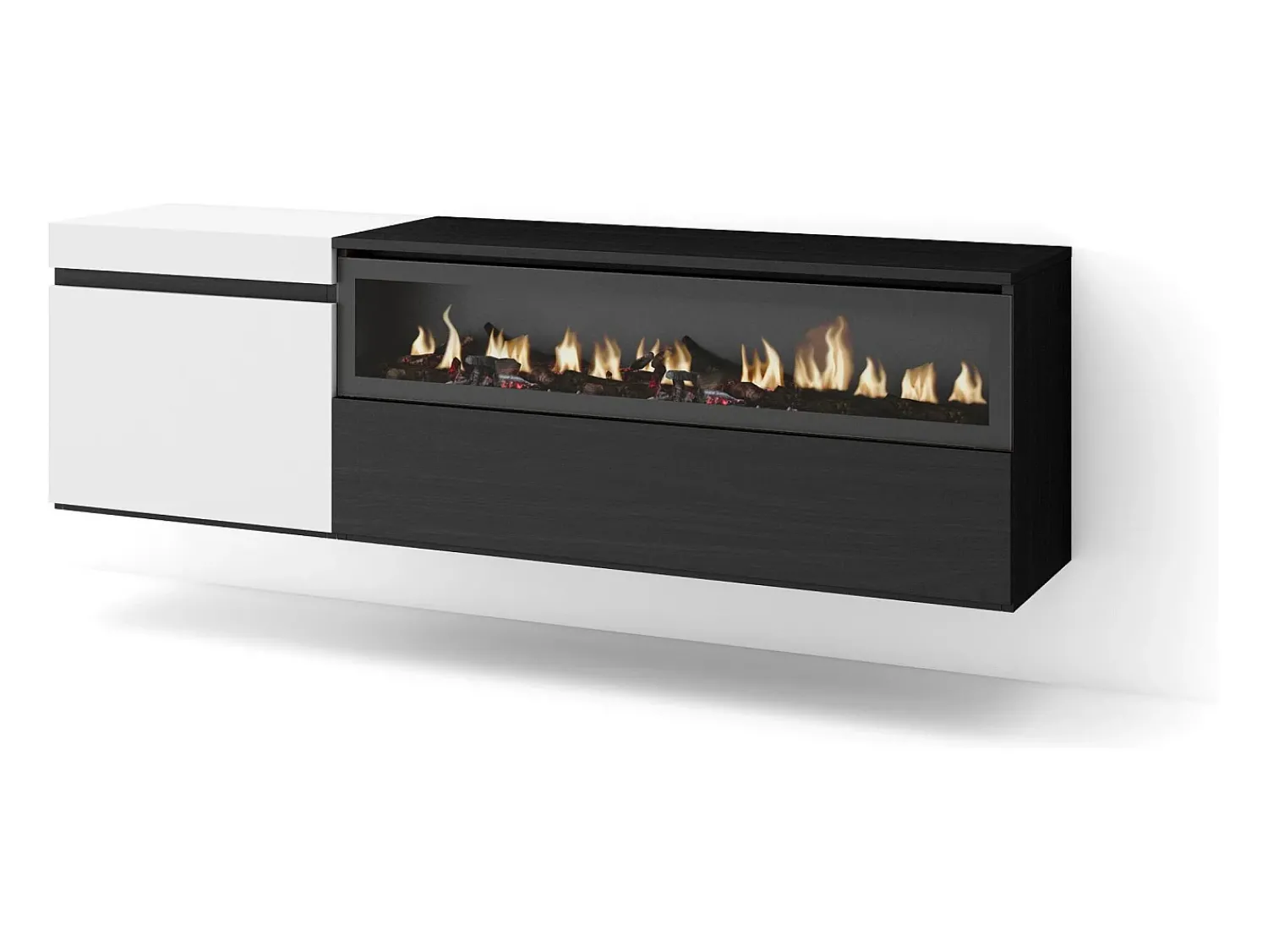 Skraut Home Móvel de TV, 150x35x45cm, Para televisores até 65", Lareira eléctrica, Suspensos, e preto^ Móvel De Tv
