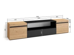 Móvel De Tv*Skraut Home Móvel de TV, 200x35x45cm, Para televisores até 80", Estante para TV, Carvahlo e preto Natural claro