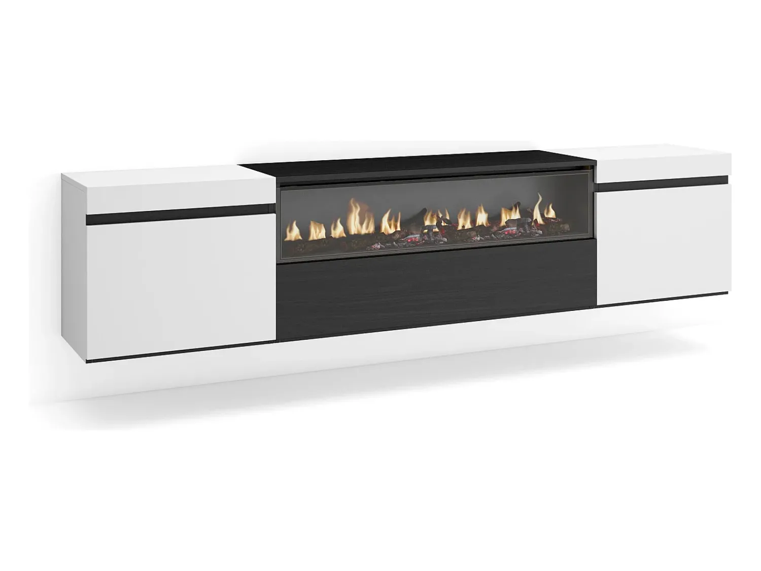 Móvel De Tv*Skraut Home Móvel de TV, 200x35x45cm, Para televisores até 80", Lareira eléctrica, Suspensos, e preto Branco