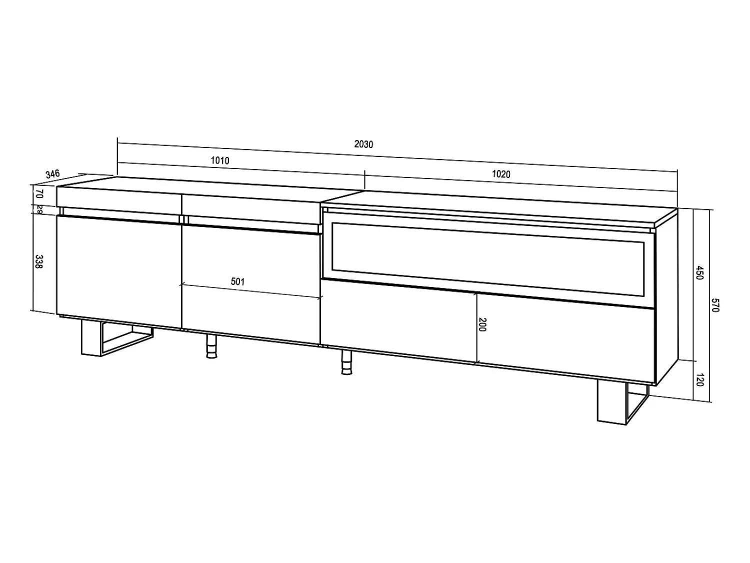 Móvel De Tv*Skraut Home Móvel de TV, 200x35x57cm, Para televisores até 80", Lareira eléctrica, Design industrial, Carvahlo e preto Natural claro
