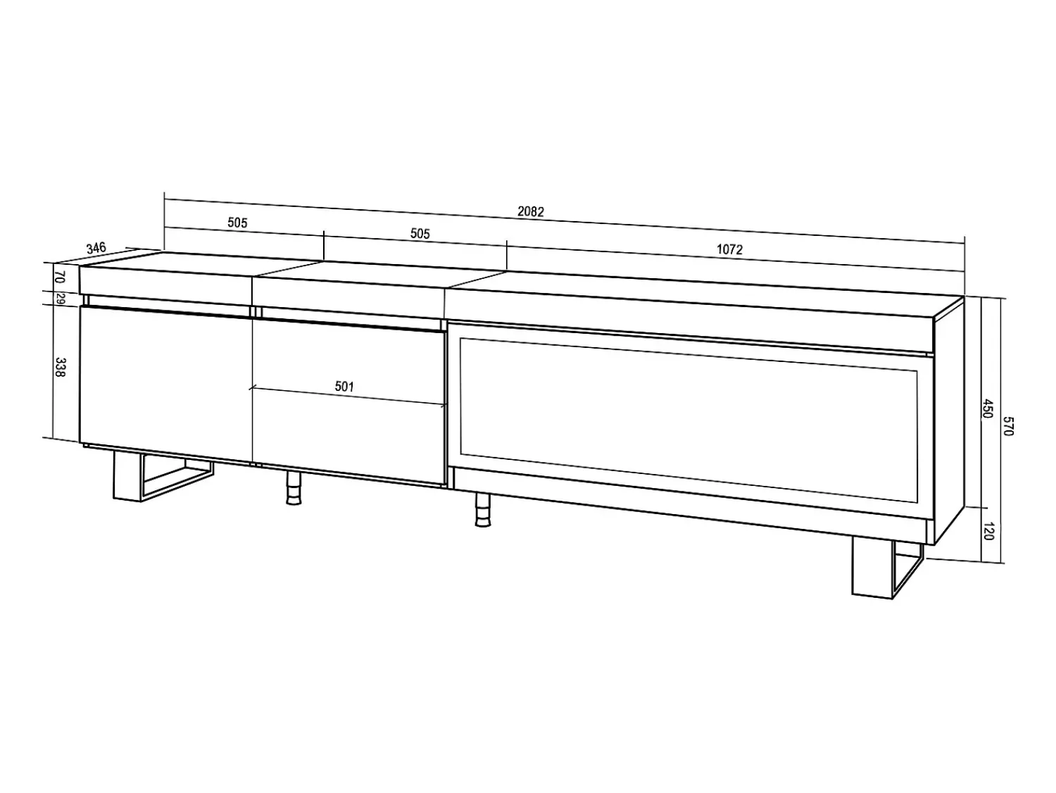 Skraut Home Móvel de TV, 208x35x57cm, Para televisores até 80", Lareira eléctrica XXL, Design industrial, Carvahlo e preto^ Móvel De Tv