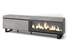 Online Skraut Home Móvel de TV, 208x35x57cm, Para televisores até 80", Lareira eléctrica XXL, Design industrial, Cimento Cinzento