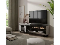 Clearance Skraut Home Móvel de TV, 200x35x57cm, Para televisores até 80", Lareira eléctrica, Design industrial, Cimento Cinzento