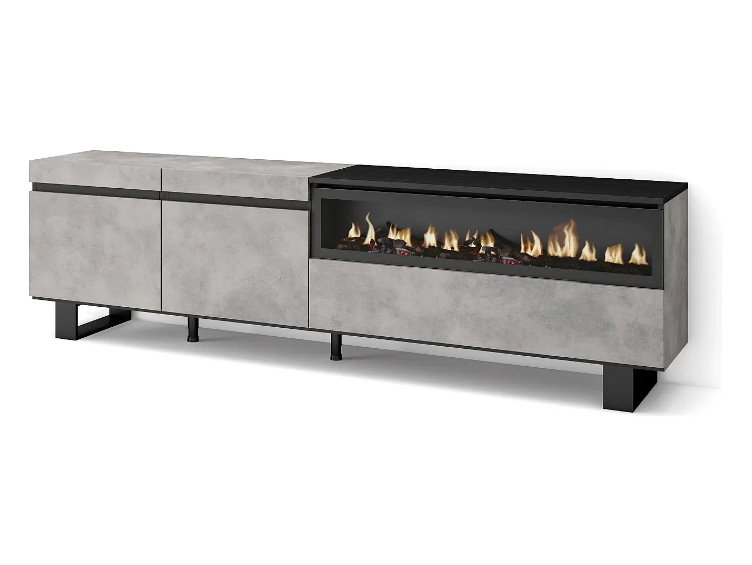 Clearance Skraut Home Móvel de TV, 200x35x57cm, Para televisores até 80", Lareira eléctrica, Design industrial, Cimento Cinzento