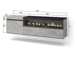 Móvel De Tv|Skraut Home Móvel de TV, 150x35x45cm, Para televisores até 65", Lareira eléctrica, Suspensos, Cimento Cinzento