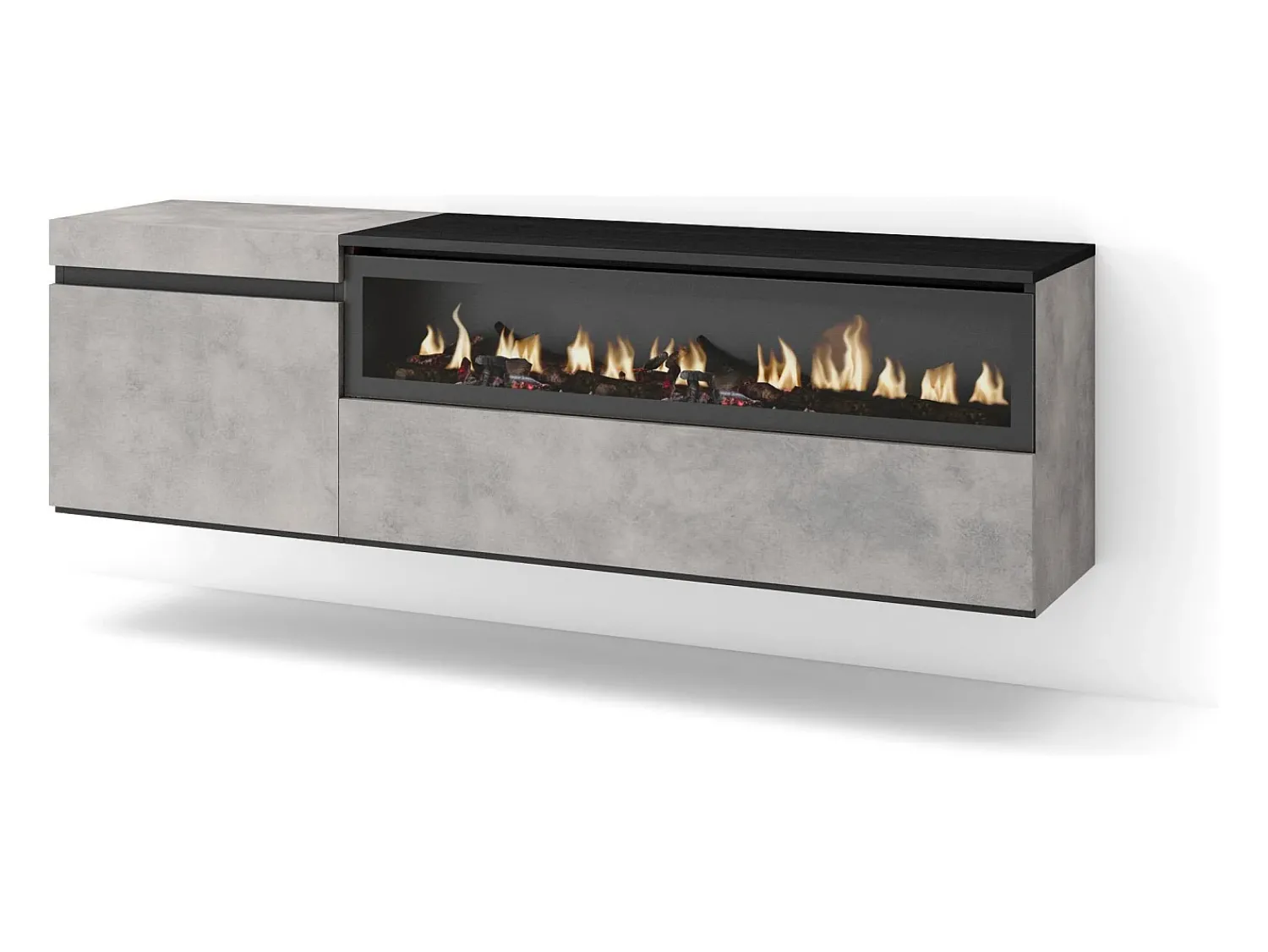 Móvel De Tv|Skraut Home Móvel de TV, 150x35x45cm, Para televisores até 65", Lareira eléctrica, Suspensos, Cimento Cinzento