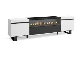 Outlet Skraut Home Móvel de TV, 200x35x57cm, Para televisores até 80", Lareira eléctrica, Design industrial, e preto Branco