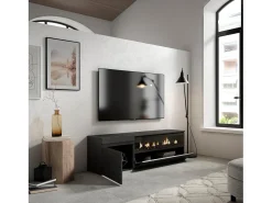 Skraut Home Móvel de TV, 150x35x45cm, Para televisores até 65", Lareira eléctrica,^ Móvel De Tv