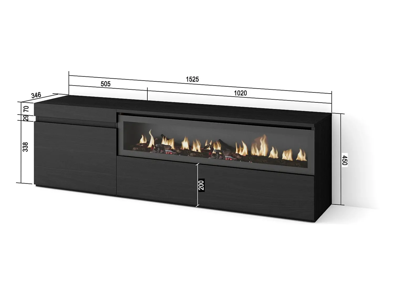 Skraut Home Móvel de TV, 150x35x45cm, Para televisores até 65", Lareira eléctrica,^ Móvel De Tv