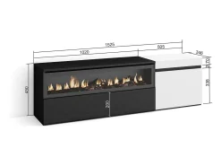Skraut Home Móvel de TV, 150x35x45cm, Para televisores até 65", Lareira eléctrica, e preto Branco