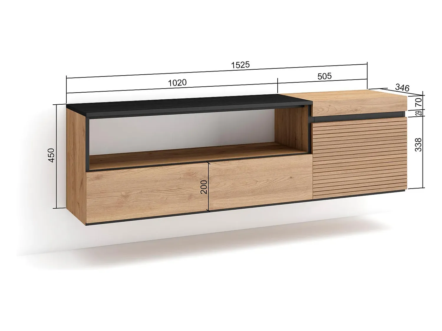 Sale Skraut Home Móvel de TV, 150x35x45cm, Para televisores até 65", Suspensos, Carvahlo Natural claro