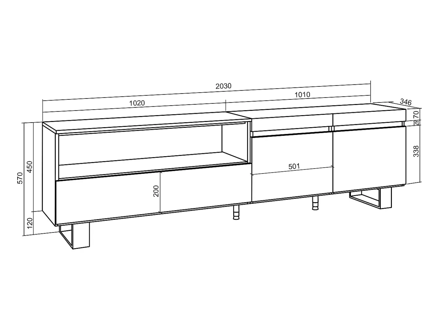 Clearance Skraut Home Móvel de TV, 200x35x57cm, Para televisores até 80", Design industrial, Cimento Cinzento
