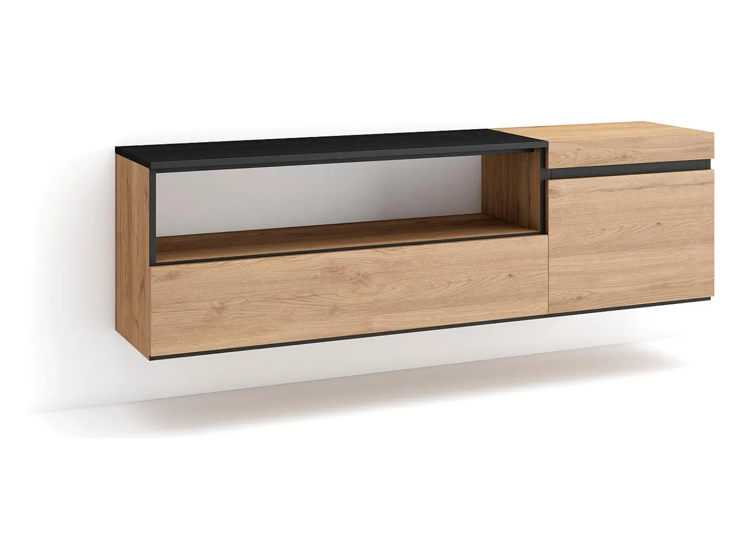 Móvel De Tv*Skraut Home Móvel de TV, 150x35x45cm, Para televisores até 65", Suspensos, Carvahlo e preto Natural claro