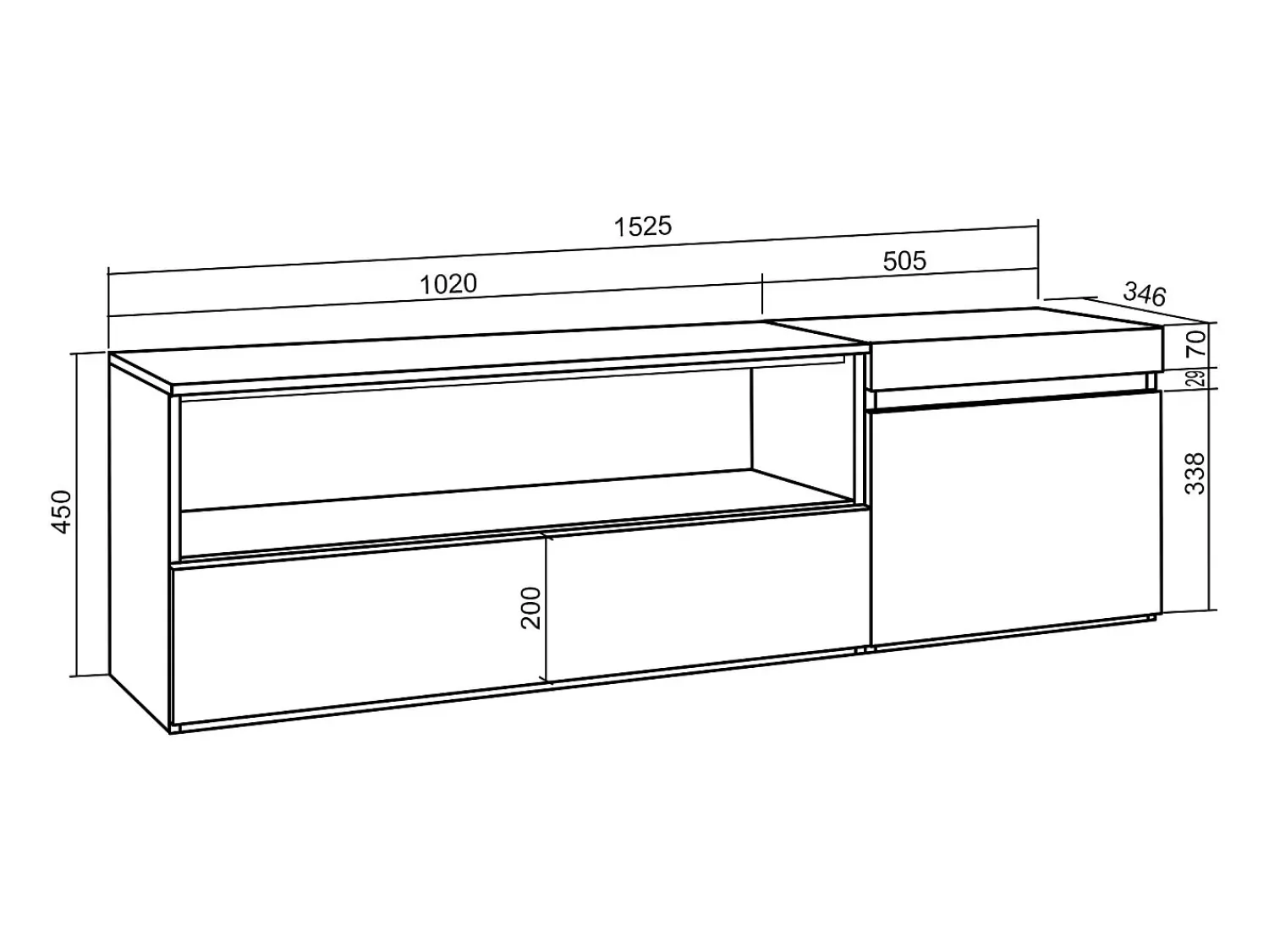 Móvel De Tv*Skraut Home Móvel de TV, 150x35x45cm, Para televisores até 65", Suspensos, Carvahlo e preto Natural claro