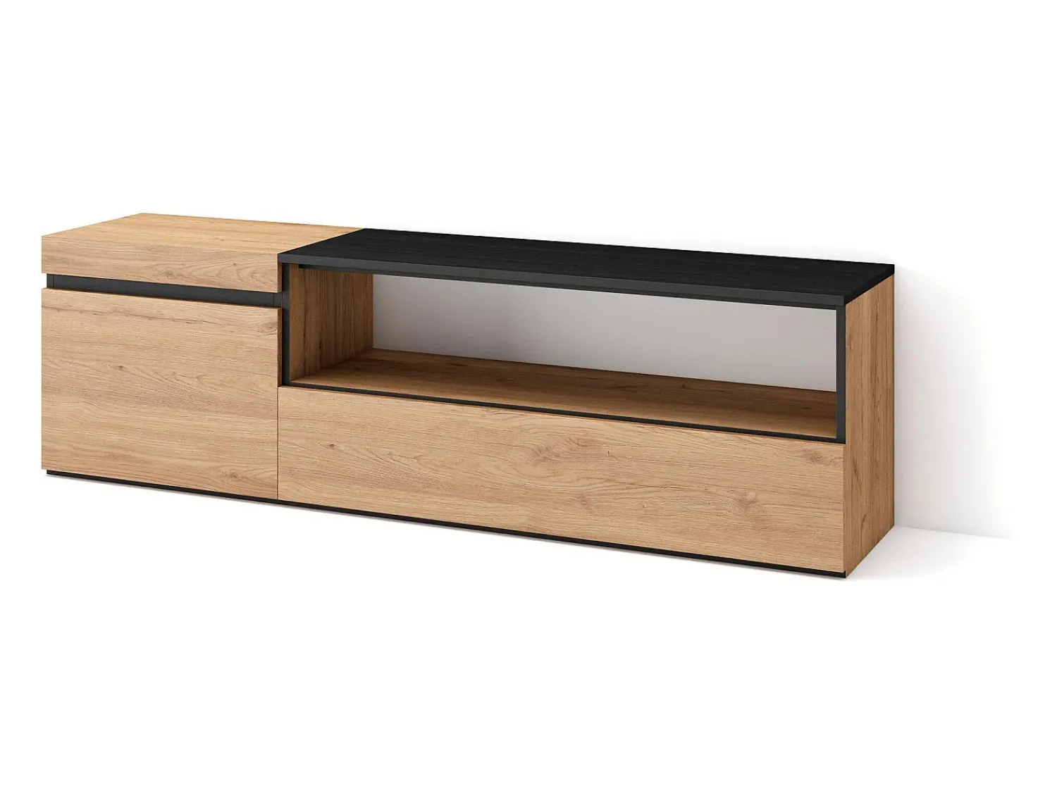 Skraut Home Móvel de TV, 150x35x45cm, Para televisores até 65", Estante para TV, Carvahlo e preto^ Móvel De Tv