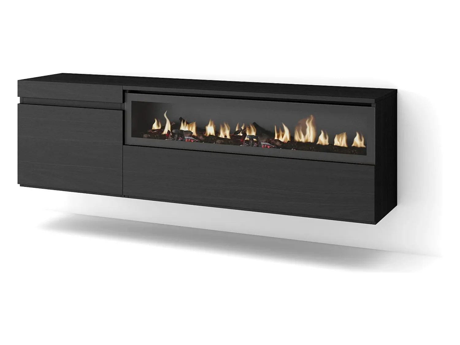 Móvel De Tv*Skraut Home Móvel de TV, 150x35x45cm, Para televisores até 65", Lareira eléctrica, Suspensos, Preto