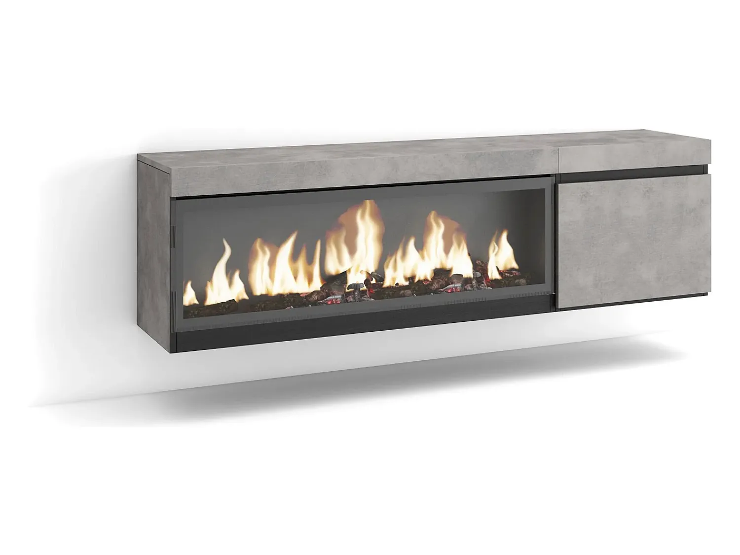 Móvel De Tv*Skraut Home Móvel de TV, 158x35x45cm, Para televisores até 65", Lareira eléctrica XXL, Suspensos, Cimento Cinzento