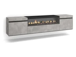 New Skraut Home Móvel de TV, 200x35x45cm, Para televisores até 80", Lareira eléctrica, Suspensos, Cimento Cinzento