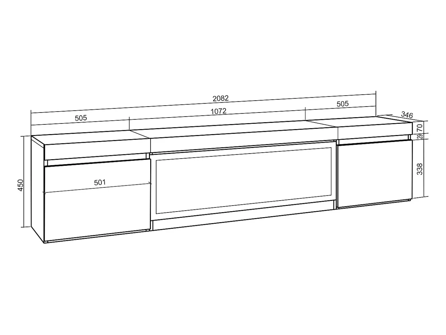 Skraut Home Móvel de TV, 208x35x45cm, Para televisores até 80", Lareira eléctrica XXL, Suspensos,^ Móvel De Tv