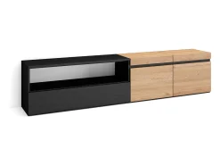 Hot Skraut Home Móvel de TV, 200x35x45cm, Para televisores até 80", Estante para TV, Carvahlo e preto Natural claro