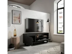 New Skraut Home Móvel de TV, 150x35x57cm, Para televisores até 65", Design industrial, Preto