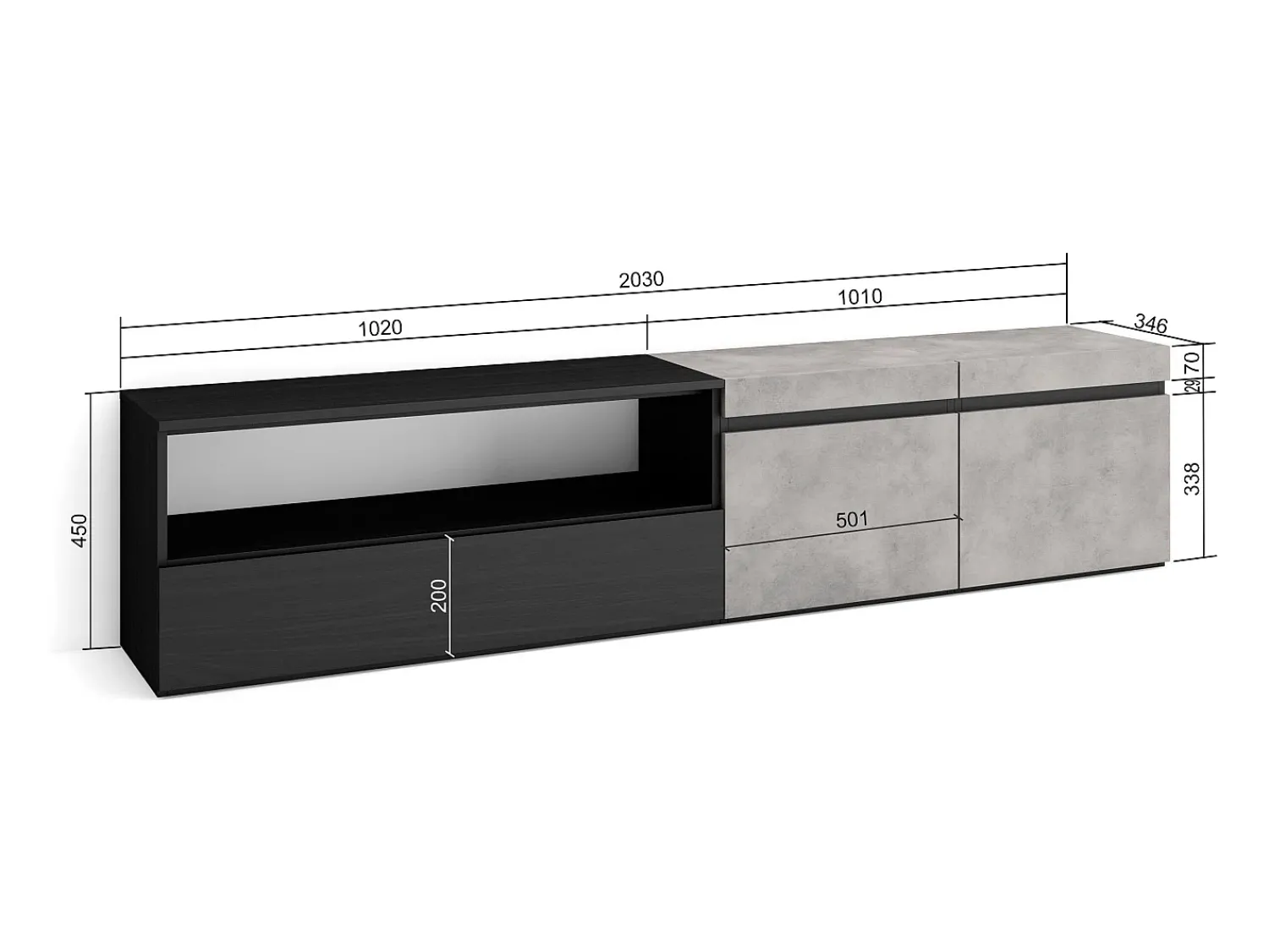 Skraut Home Móvel de TV, 200x35x45cm, Para televisores até 80", Estante para TV, Cimento^ Móvel De Tv