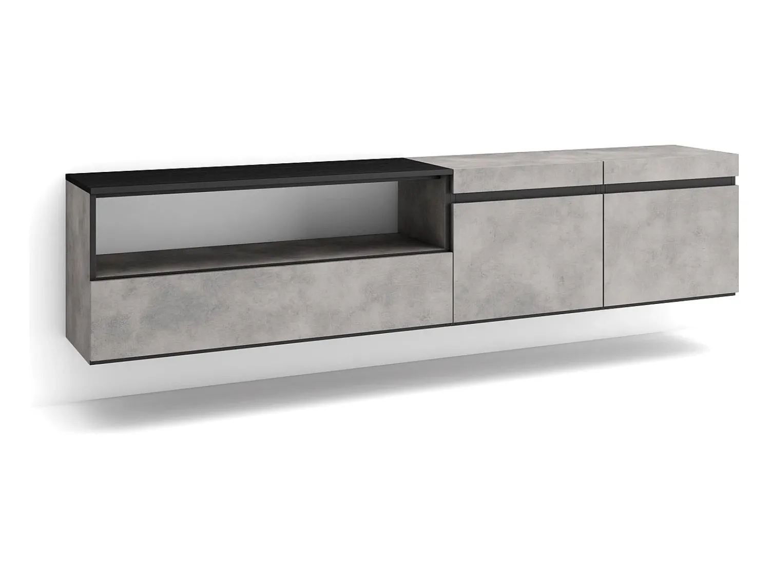 Móvel De Tv|Skraut Home Móvel de TV, 200x35x45cm, Para televisores até 80", Suspensos, Cimento Cinzento