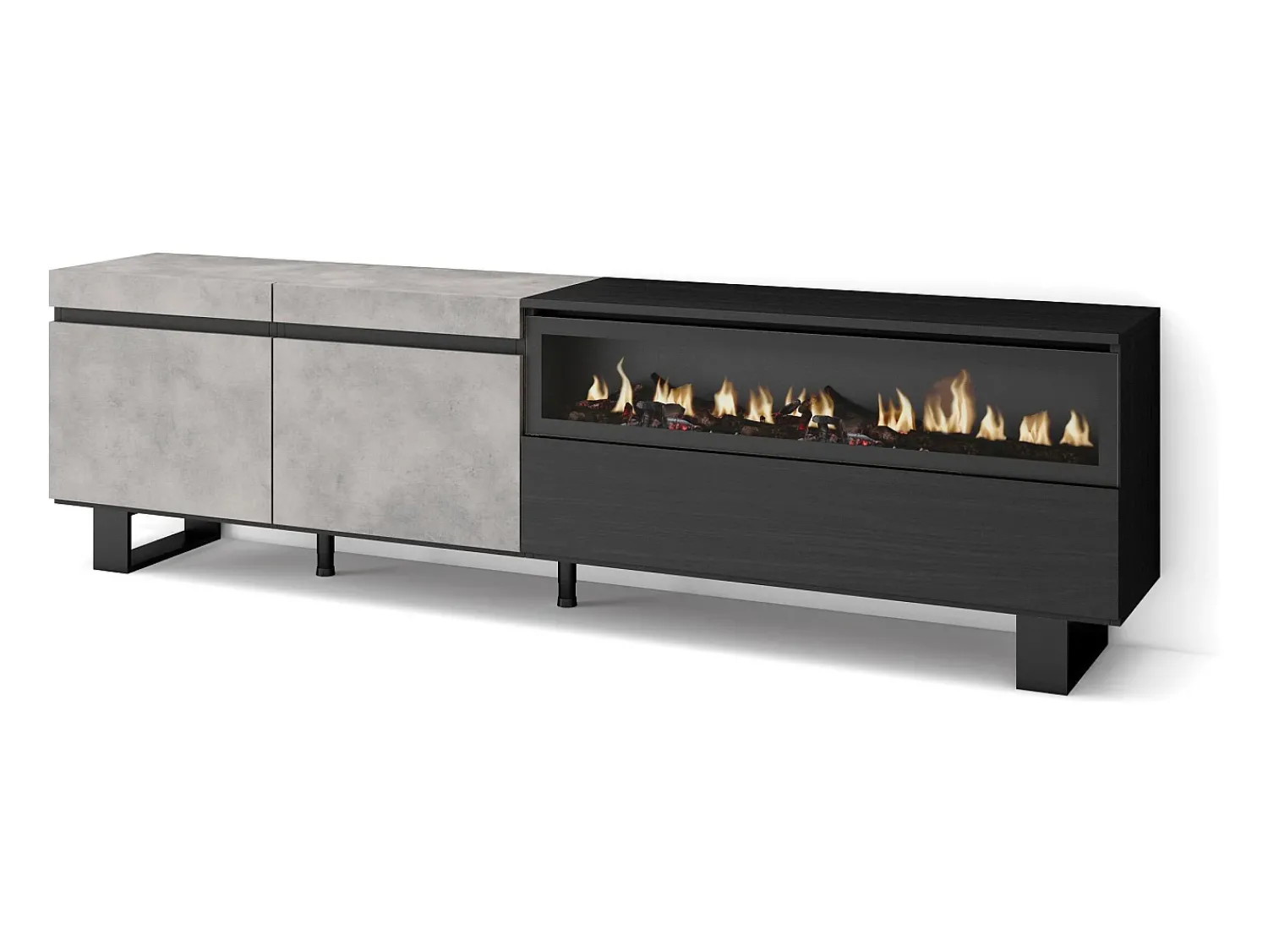 Móvel De Tv|Skraut Home Móvel de TV, 200x35x57cm, Para televisores até 80", Lareira eléctrica, Design industrial, Cimento Cinzento