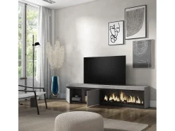 Móvel De Tv|Skraut Home Móvel de TV, 208x35x45cm, Para televisores até 80", Lareira eléctrica XXL, Cimento Cinzento