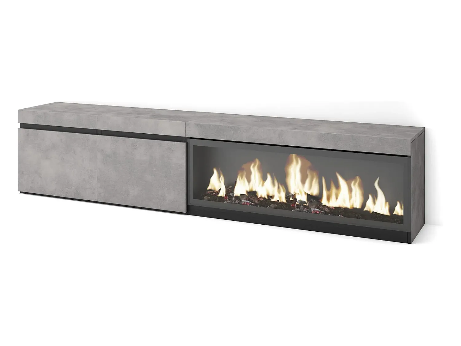 Móvel De Tv|Skraut Home Móvel de TV, 208x35x45cm, Para televisores até 80", Lareira eléctrica XXL, Cimento Cinzento