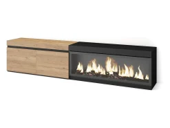 Móvel De Tv*Skraut Home Móvel de TV, 208x35x45cm, Para televisores até 80", Lareira eléctrica XXL, Carvahlo e preto Natural claro