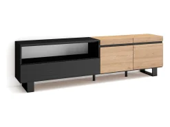 Skraut Home Móvel de TV, 200x35x57cm, Para televisores até 80", Design industrial, Carvahlo e preto^ Móvel De Tv