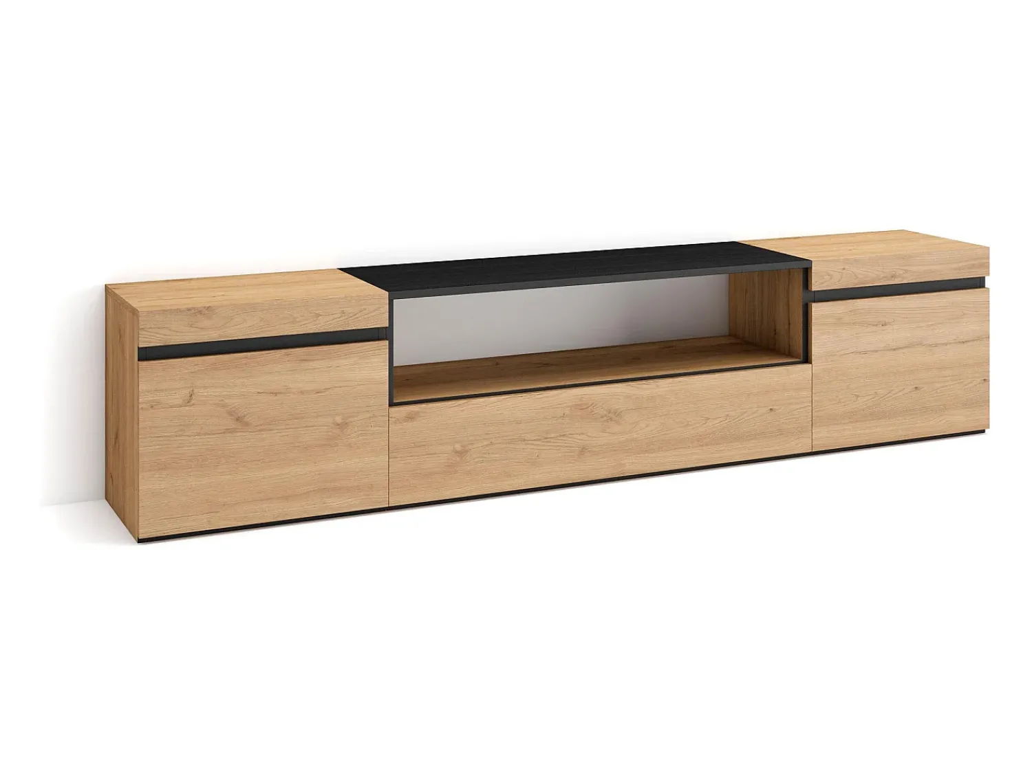 Hot Skraut Home Móvel de TV, 200x35x45cm, Para televisores até 80", Estante para TV, Carvahlo e preto Natural claro
